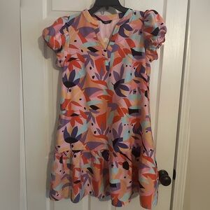 Colorful Floral Puff Sleeve Dress